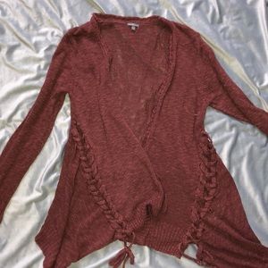 maroon cardigan